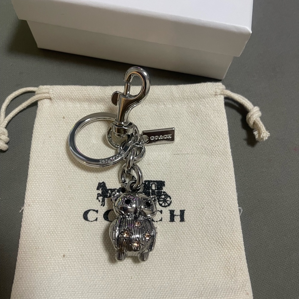 COACH Silver Puppy Charm Keychain - Silver